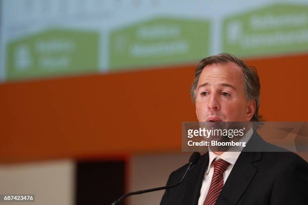 Jose Antonio Meade, Mexico's finance minister, speaks during the Latin American Cities Conference in Mexico City, Mexico, on Tuesday, May 23, 2017....