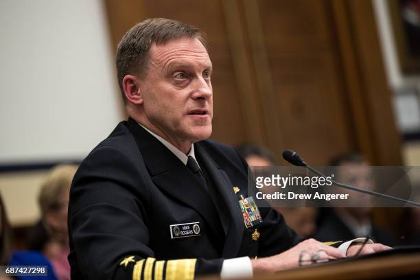 Admiral Michael Rogers, Director of the National Security Agency and commander of U.S. Cyber Command, testifies during a House Armed Services...