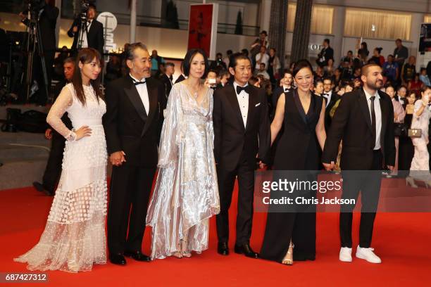 Ayame Misaki, Tatsuya Fuji, director Naomi Kawase, Asatoshi Nagase, Misuzu Kanno and Ibrahim Maalouf attend the "Hikari " screening during the 70th...