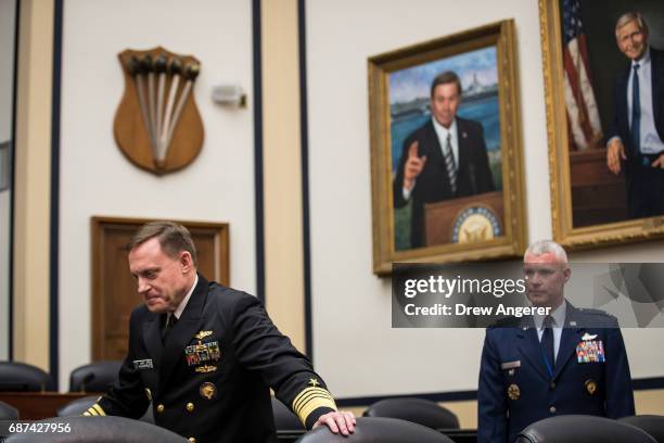 Admiral Michael Rogers, Director of the National Security Agency and commander of U.S. Cyber Command, arrives for a House Armed Services Committee...