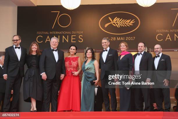 Richard Berge, Diane Weyermann, Al Gore, Elizabeth Keadle, Bonni Cohen, Jon Shenk, Segolene Royal, Jeff Skoll, and Scott Burns attend the "The...