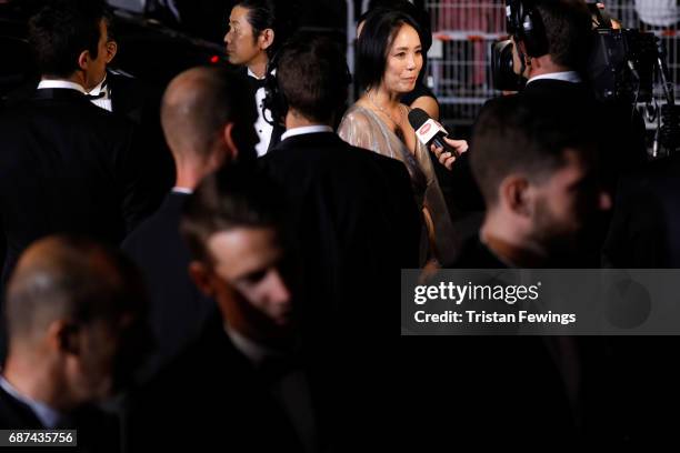 Director Naomi Kawase is interviewed as she attends the "Hikari " screening during the 70th annual Cannes Film Festival at Palais des Festivals on...