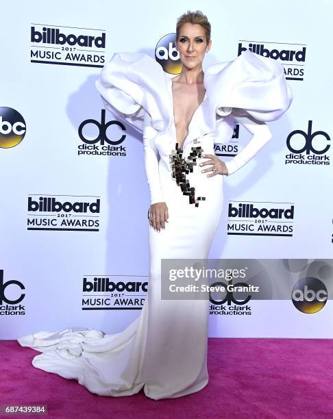 Celine Dion poses at the 2017 Billboard Music Awards at T-Mobile Arena on May 21, 2017 in Las Vegas, Nevada.