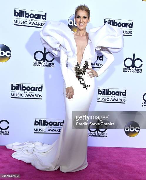 Celine Dion poses at the 2017 Billboard Music Awards at T-Mobile Arena on May 21, 2017 in Las Vegas, Nevada.