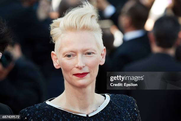 Tilda Swinton attends the 70th Anniversary of the 70th annual Cannes Film Festival at Palais des Festivals on May 23, 2017 in Cannes, France.