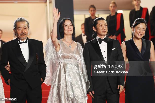 Tatsuya Fuji, director Naomi Kawase, Asatoshi Nagase and Misuzu Kanno attend the "Hikari " screening during the 70th annual Cannes Film Festival at...