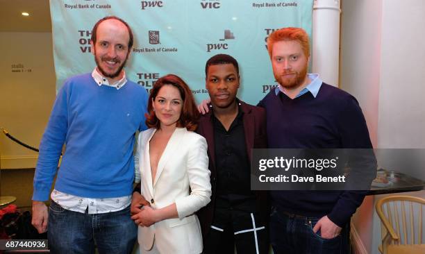 Jack Thorne, Sarah Greene, John Boyega and Joe Murphy attend the press night after party for "Woyzeck" at The Old Vic Theatre on May 23, 2017 in...