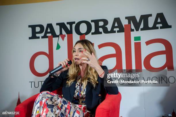 The Tv presenter Elenoire Casalegno being interviewed by the editor in chief of Chi Alfonso Signorini for the event Panorama d'Italia. Genoa, Italy....