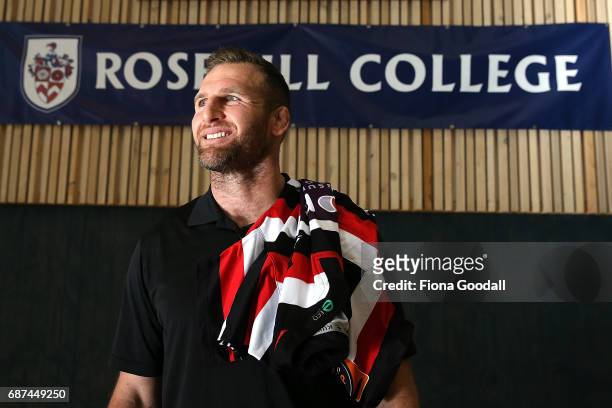 All Black captain Kieran Read visits Rosehill College on May 24, 2017 in Auckland, New Zealand. Kieran Read announced his resigning with the All...