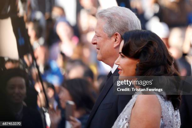 Al Gore and Elizabeth Keadle attend the 70th Anniversary of the 70th annual Cannes Film Festival at Palais des Festivals on May 23, 2017 in Cannes,...