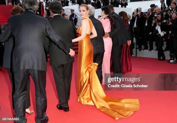 Jury members Paolo Sorrentino, Gabriel Yared, Jessica Chastain, President of the jury Pedro Almodovar, Fan Bingbing, Will Smith, Agnes Jaoui attend...