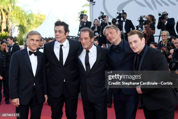 Christoph Waltz, Benicio del Toro,Vincent Lindon, Mads Mikkelsen and Benoit Magimel attend the 70th Anniversary of the 70th annual Cannes Film...