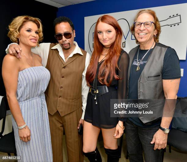 Lorena Day, Morris Day, Singer Kendra Erika and Richie Supa, songwriter/guitarist of Aerosmiths pose for picture after a Unplugged Performance with...