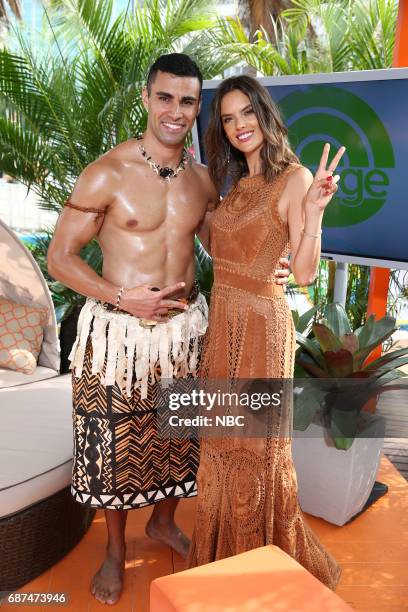 Tongan flag bearer Pita Taufatofua and model Alessandra Ambrosio appear on NBC's "TODAY" show at the Rio Olympics on Monday, August 8, 2016 --