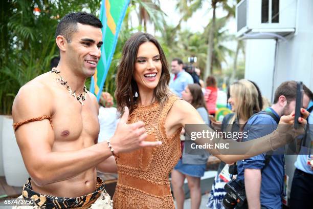 Tongan flag bearer Pita Taufatofua and model Alessandra Ambrosio appear on NBC's "TODAY" show at the Rio Olympics on Monday, August 8, 2016 --