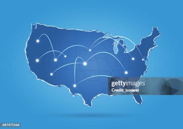 usa map blue network on shiny background - sparkle border stock illustrations