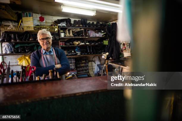 portrait of shoemaker - cobbler stock pictures, royalty-free photos & images