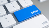Easy - Inscription on Blue Keyboard Key. 3D
