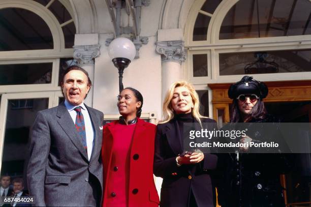 The singer-songwriter Renato Zero , the actress and singer Cannelle , the TV host Pippo Baudo and the TV presenter Mara Venier at the press...