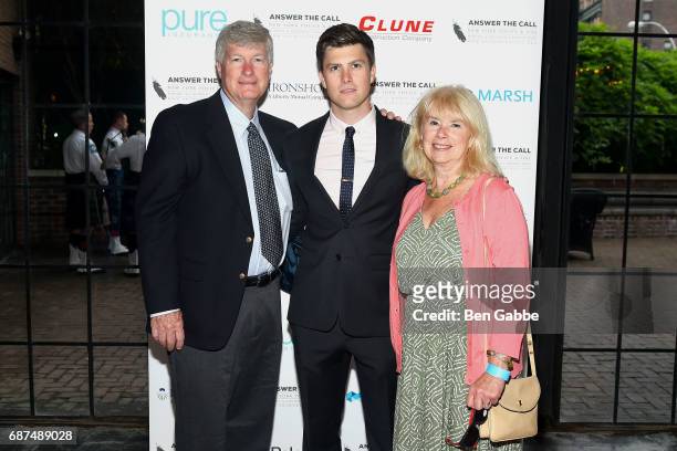 Daniel A. Jost, Colin Jost and Kerry Kelly attend Answer the Call's 5th Annual Red & Blue Soiree at The Bowery Hotel on May 23, 2017 in New York City.