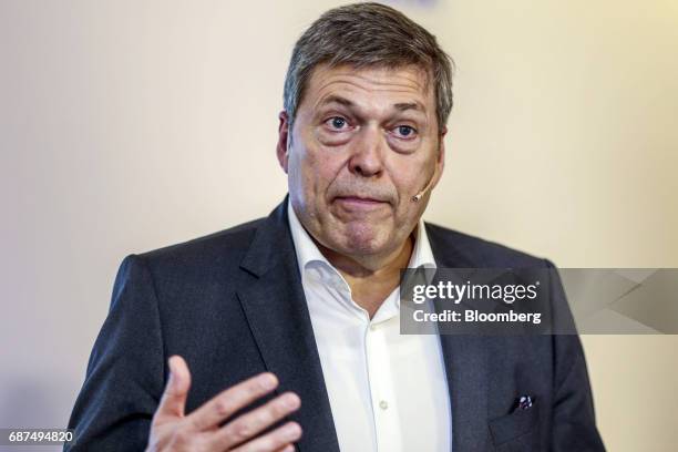 Guenter Butschek, chief executive officer of Tata Motors Ltd., speaks during a news conference in Mumbai, India, on Tuesday, May 23, 2017. The...