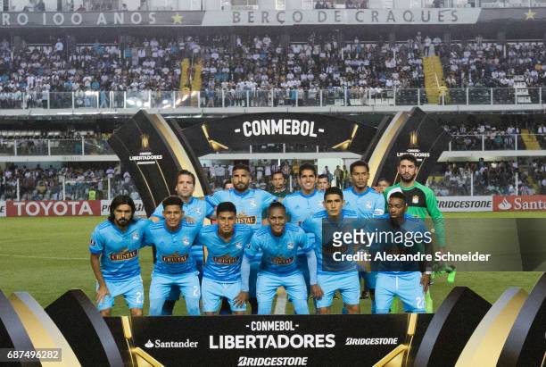 Players of Sporting Cristal of Peru pose for photo before the match between Santos and Sporting Cristal for the Copa Bridgestone Libertadores 2017 at...