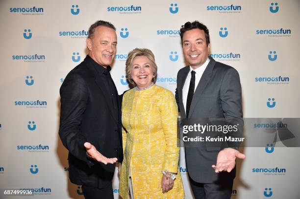 Tom Hanks, Former United States Secretary of State Hillary Clinton, and Jimmy Fallon attend the SeriousFun Children's Network Gala at Pier 60 on May...