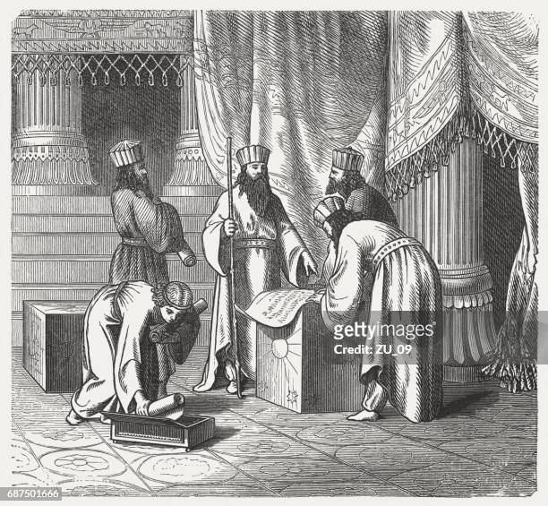 ilustraciones, imágenes clip art, dibujos animados e iconos de stock de mago, sacerdotes persas de la antigüedad, grabado en madera, publicado en 1880 - zarathustra