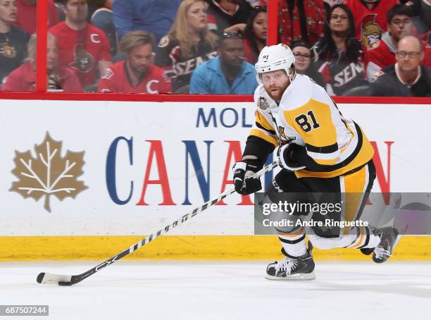 Phil Kessel of the Pittsburgh Penguins skates against the Ottawa Senators in Game Six of the Eastern Conference Final during the 2017 NHL Stanley Cup...