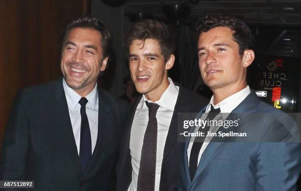 Actors Javier Bardem, Brenton Thwaites and Orlando Bloom attend the screening after party for "Pirates Of The Caribbean: Dead Men Tell No Tales"...