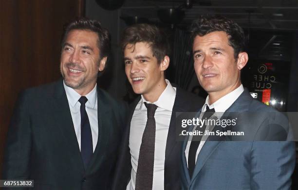 Actors Javier Bardem, Brenton Thwaites and Orlando Bloom attend the screening after party for "Pirates Of The Caribbean: Dead Men Tell No Tales"...