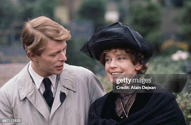 Actors David Bowie and Maria Schell on the set of David Hemmings' film 'Just a Gigolo', 21st December 1977.