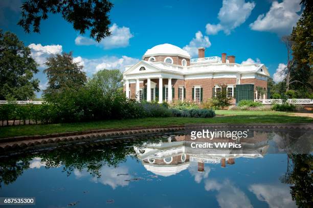 Reflection of water on pond in front of Thomas Jefferson's Monticello in Charlottesville VA.