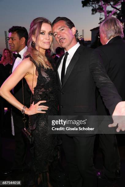 Antonio Banderas and his girlfriend Nicole Kimpel during the DeGrisogono "Love On The Rocks" gala during the 70th annual Cannes Film Festival at...