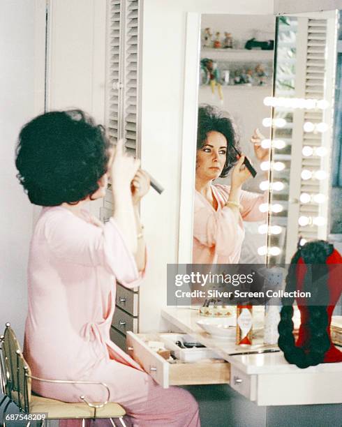 Actress Elizabeth Taylor in her dressing room, circa 1975.