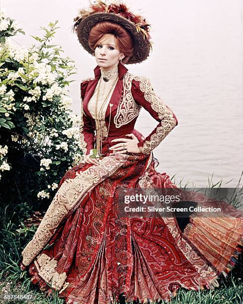 American actress and singer Barbra Streisand in costume for the musical film 'Hello, Dolly!', 1968.