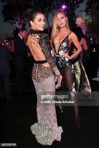 Amy Jackson and Kimberley Garner during the DeGrisogono "Love On The Rocks" gala during the 70th annual Cannes Film Festival at Hotel du Cap-Eden-Roc...