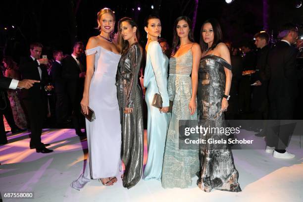 Toni Garrn, fashion designer Siran Manoukian, Georgia Fowler, Sara Sampaio and Yvette Juhn during the DeGrisogono "Love On The Rocks" gala during the...