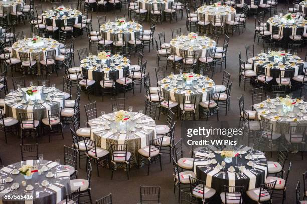Tables and chairs at a Gala in Towson, Maryland, USA.