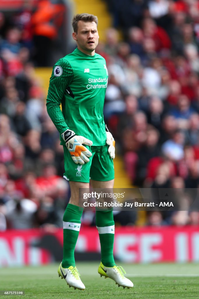 Simon Rugen Liverpool Simon Mignolet of Liverpool during the Premier League match between ...