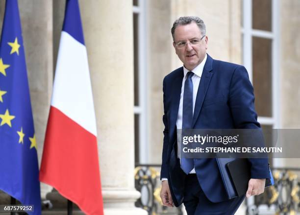 French Territorial Cohesion Minister Richard Ferrand arrives to attend the weekly cabinet meeting on May 24, 2017 at the Elysee Palace in Paris. /...