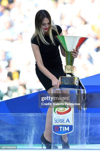 The Italy Serie A trophy is displayed after the Serie A match between Juventus FC and FC Crotone at Juventus Stadium on May 21, 2017 in Turin, Italy.