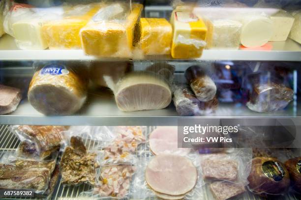 Deli case of cheese and meats in Frostburg, MD.