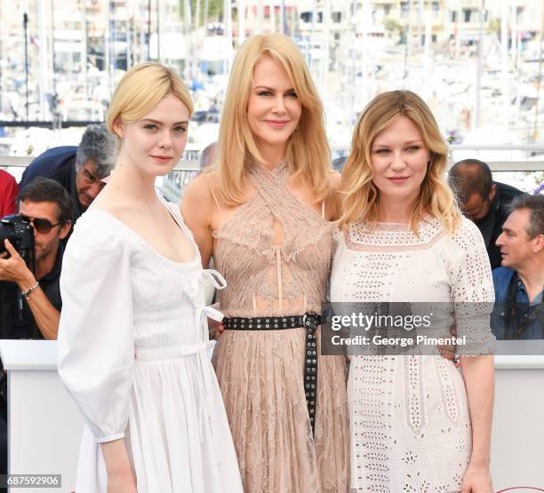 Actresses Elle Fanning, Nicole Kidman and Kirsten Dunst attend the "The Beguiled" photocall during the 70th annual Cannes Film Festival at Palais des...