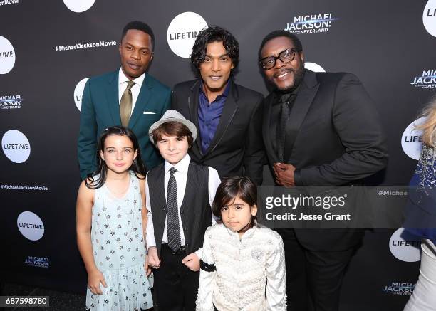 Actors Sam Adegoke, Taegen Burns, Aidan Hanlon Smith, Navi, Michael Mourra and Chad L. Coleman attend Lifetime's Michael Jackson: Searching for...