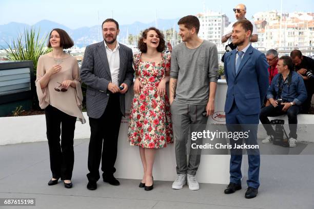 Olga Dragunova, Artem Tsypin, Darya Zhovner, Kantemir Balagov and Nikolay Yankin attend the"Tesnota - Une Vie A L'Etroit" photocall during the 70th...