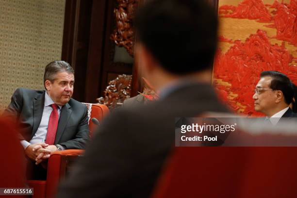 German Foreign Minister Sigmar Gabriel meets Chinese Premier Li Keqiang at the Zhongnanhai Leadership Compound on May 24, 2017 in Beijing, China....