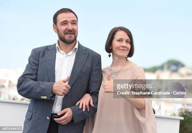 Artem Tsypin and Olga Dragunova attend the"Tesnota - Une Vie A L'Etroit" photocall during the 70th annual Cannes Film Festival at Palais des...