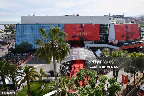 General view taken on May 23, 2017 shows the Festival Palace ahead of the '70th Anniversary' ceremony of the Cannes Film Festival in Cannes, southern...