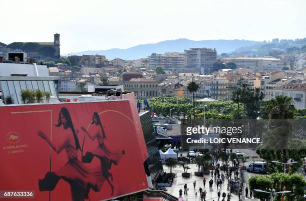 General view taken on May 23, 2017 shows the Festival Palace ahead of the '70th Anniversary' ceremony of the Cannes Film Festival in Cannes, southern...